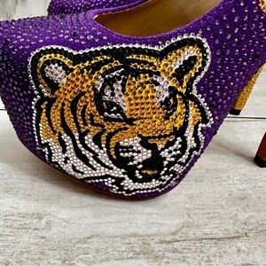 Herstar Women Sz 9 LSU Tigers Crystal Heels Pumps Shoes Purple Gold Glitter Glam